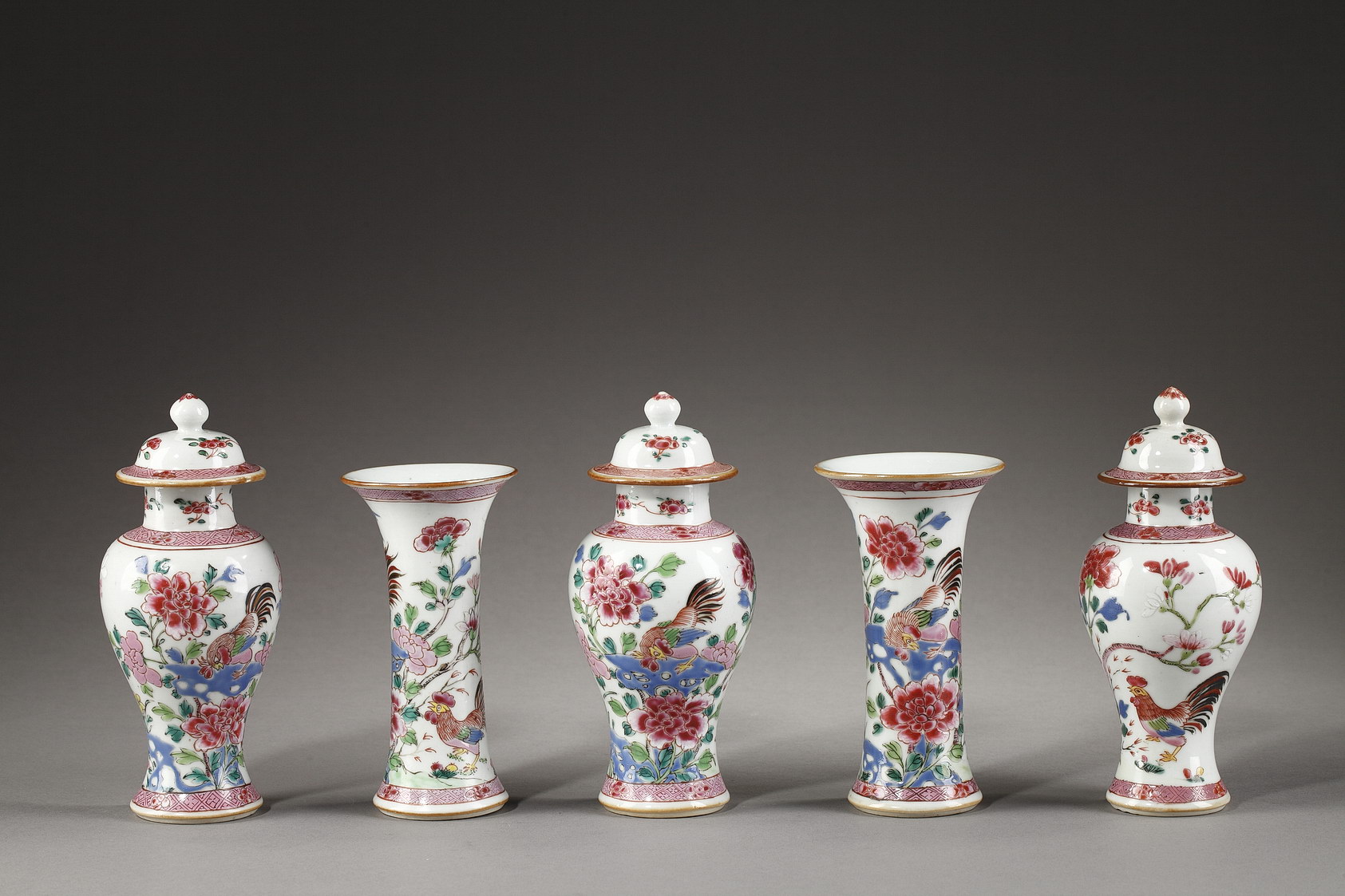 Garniture vases "famille rose" - Qianlong
